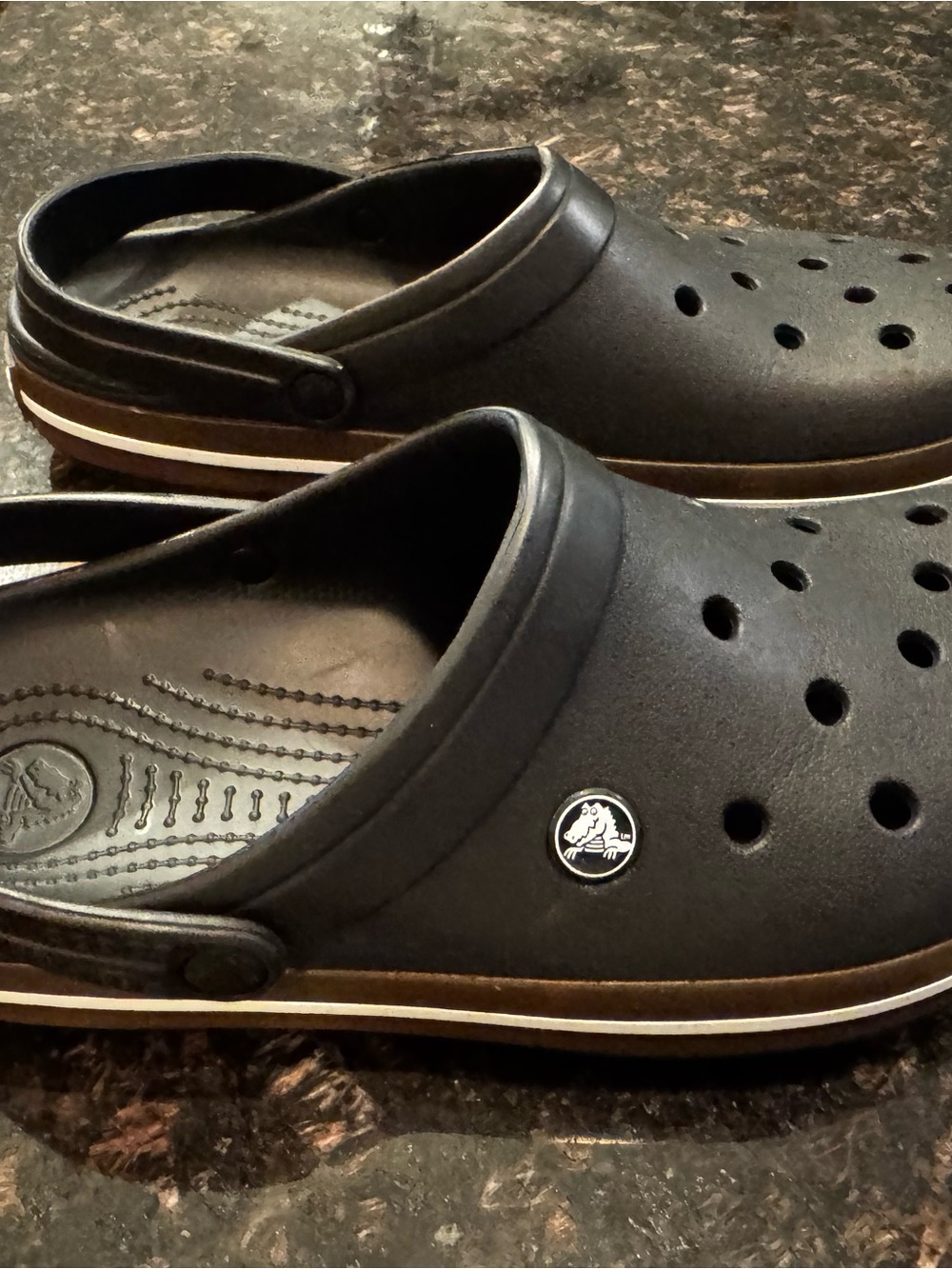 CROCS Men's Black & Brown Slip-On Clog Sandals with Heel Strap